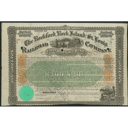 743 - U.S.A.: Rockford, Rock Island and St. Louis Railroad Co., a group of 3 first mortgage bonds for $100... 