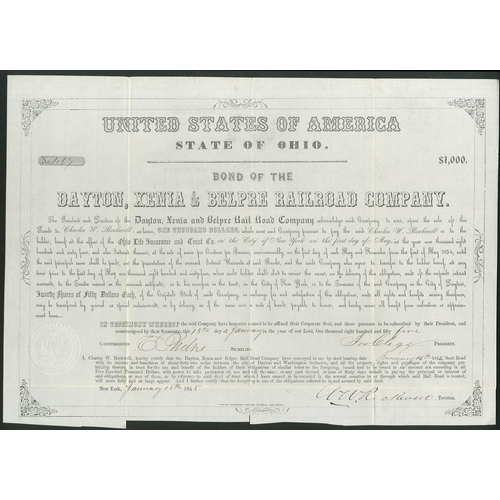 715 - U.S.A.: Dayton, Xenia & Belpre Railroad Company, Ohio, 7% Bond, $1000, 185[5], #467, a rather pl... 