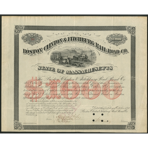 693 - U.S.A.: A collection of 4 railroad certificates comprising; Boston Clinton & Fitchburg Railroad ... 