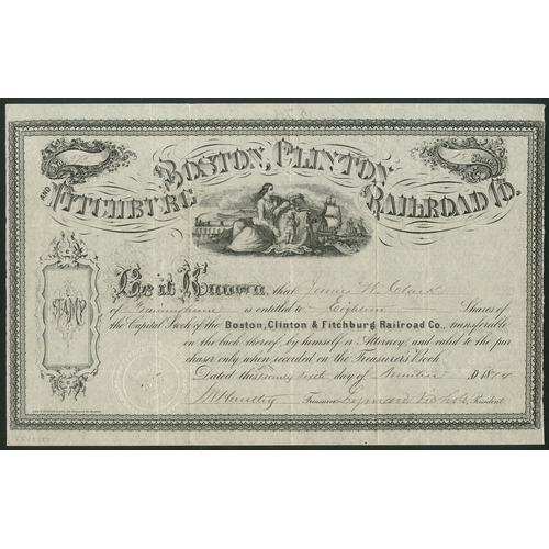 693 - U.S.A.: A collection of 4 railroad certificates comprising; Boston Clinton & Fitchburg Railroad ... 