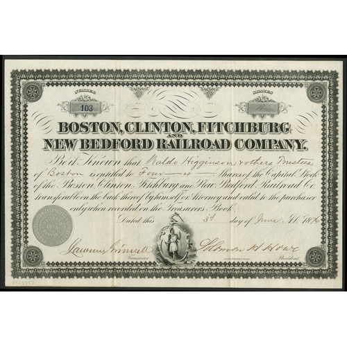 693 - U.S.A.: A collection of 4 railroad certificates comprising; Boston Clinton & Fitchburg Railroad ... 