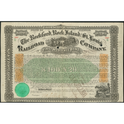 744 - U.S.A.: Rockford, Rock Island and St. Louis Railroad Co., a pair of first mortgage bonds, the first ... 