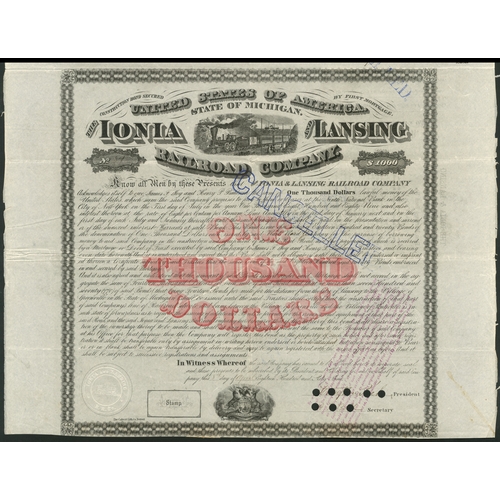 727 - U.S.A.: Ionia and Lansing Railroad Company, Michigan, First Mortgage 8% Construction Bond for $1000,... 