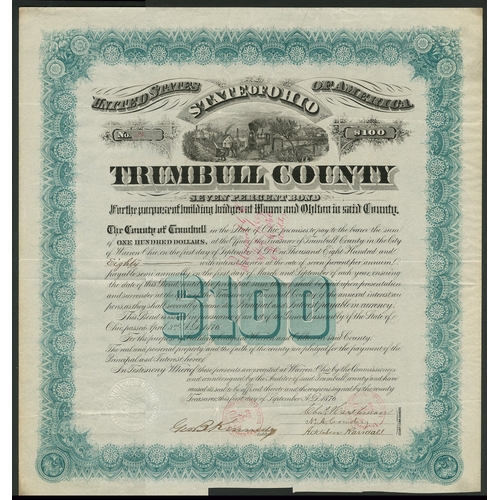 840 - U.S.A. - Ohio: Trumbull County, 7% bond for $100, for the purpose of building bridges at Warren and ... 