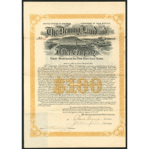 832 - U.S.A.: Deming Land and Water Co. (NM), first mortgage 6% gold bond for $100, 1892, #619, vignette o... 