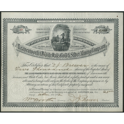 790 - U.S.A.: Leavenworth & White Oaks Gold & Silver Mining Company, $10 shares, Leavenworth 188[2... 