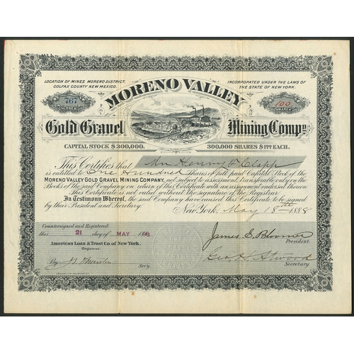 796 - U.S.A.: Moreno Valley Gold Gravel Mining Company, $1 shares, New York 188[8], #767, mine buildings a... 