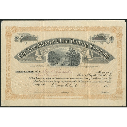 798 - U.S.A.: New Mexico Mica Mining Company (CO), $10 shares, Denver 188[7], #15, river valley and mine b... 