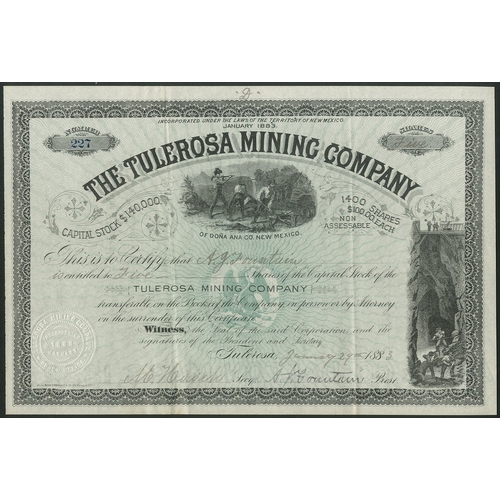 812 - U.S.A.: Tulerosa Mining Company, $100 shares, Tulerosa 188[3], #227, miners at work above ground in ... 