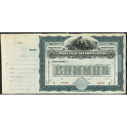 738 - U.S.A.: Pecos Valley and Northeastern Railway Company, a specimen certificate for common stock, 189-... 