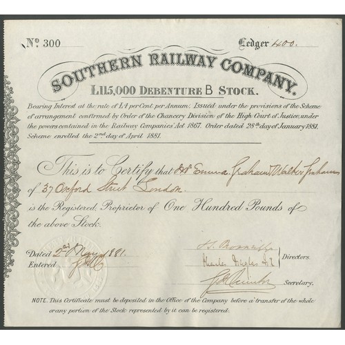 428 - Ireland: Southern Railway Company, a collection of certificates comprising £10 shares, 186[5], #1, b... 