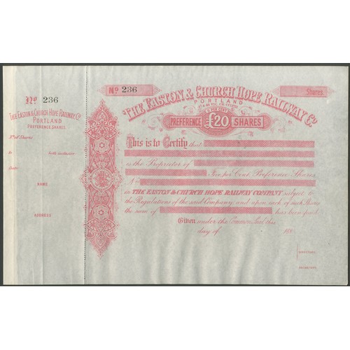 385 - Great Britain: Easton & Church Hope Railway Company, £20 preference shares, 188[91], #63, scroll... 