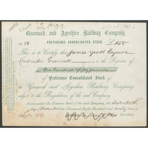 392 - Great Britain: Greenock Railway Guaranteed Company, Consolidated Preference stock certificate for £1... 