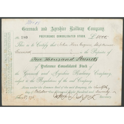 392 - Great Britain: Greenock Railway Guaranteed Company, Consolidated Preference stock certificate for £1... 