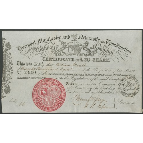 399 - Great Britain: Liverpool, Manchester and Newcastle upon Tyne Junction Railway Co., £20 share, 1846, ... 