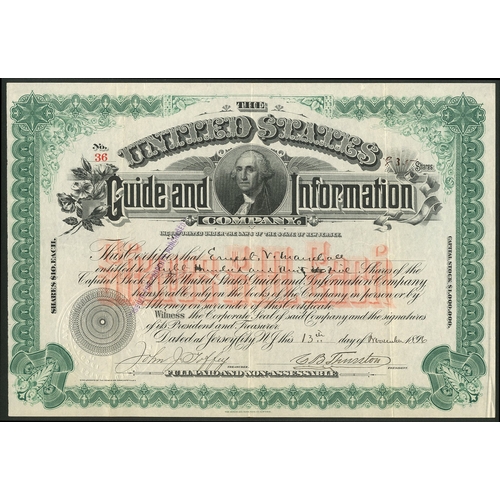 846 - U.S.A.: United States Guide and Information Company, $10 shares, 189[6], #36, George Washington in c... 