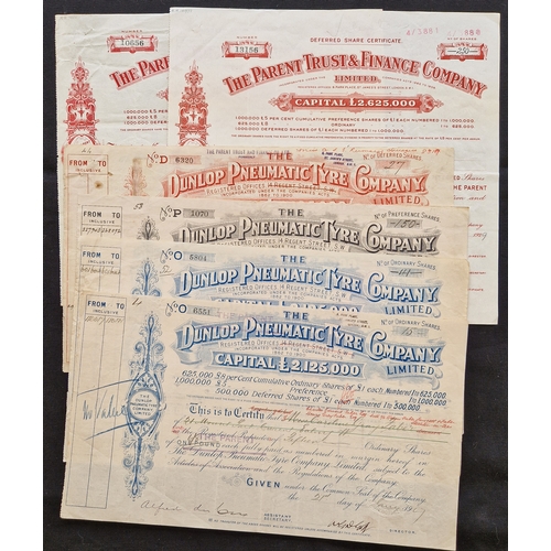 453 - Great Britain: Dunlop Pneumatic Tyre Co. Ltd., a collection of certificates all signed by Alfred du ... 