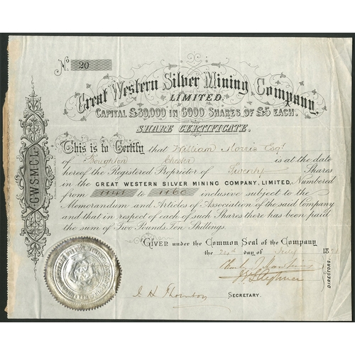 782 - U.S.A.: Great Western Silver Mining Co. Ltd., £5 shares, 18[71], #20, decorative black printing and ... 