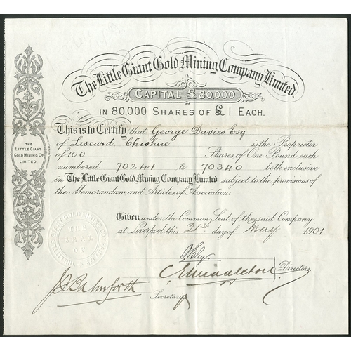 791 - U.S.A.: Little Giant Gold Mining Co. Ltd., £1 shares, Liverpool 190[1], #70241-70340, scrollwork at ... 