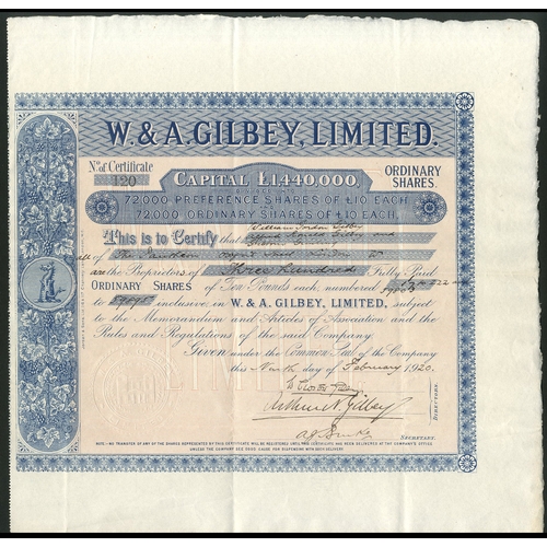 575 - Great Britain: W. & A. Gilbey, Limited, a lovely pair of certificates for £10 ordinary sha... 