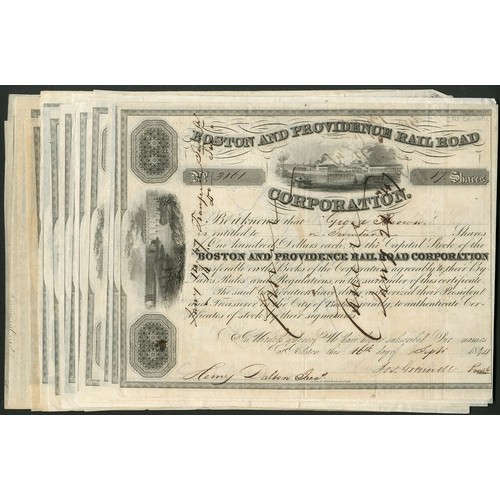 698 - U.S.A.: Boston and Providence Rail Road, a group of 28 certificates mostly dating from 1844 to 1850,... 