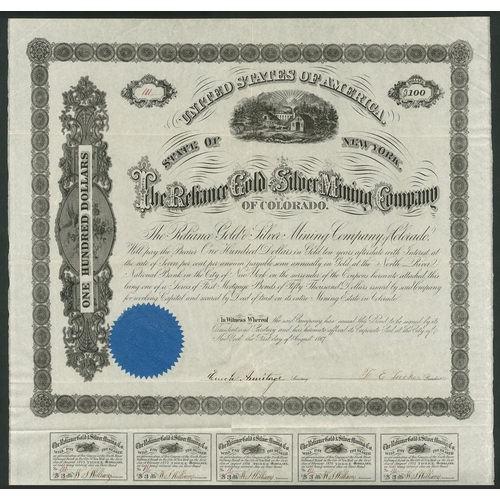 804 - U.S.A.: Reliance Gold and Silver Mining Company of Colorado, 7% bond, 1867, $100, #111, large format... 