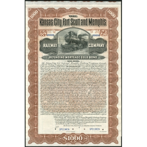 729 - U.S.A.: Kansas City, Fort Scott and Memphis Railway Company, a specimen refunding Mortgage Gold Bond... 