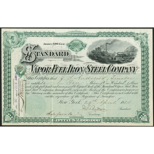 844 - U.S.A.: Standard Vapor Fuel Iron & Steel Company (NY), $100 shares, New York 18[84], #208, a lov... 