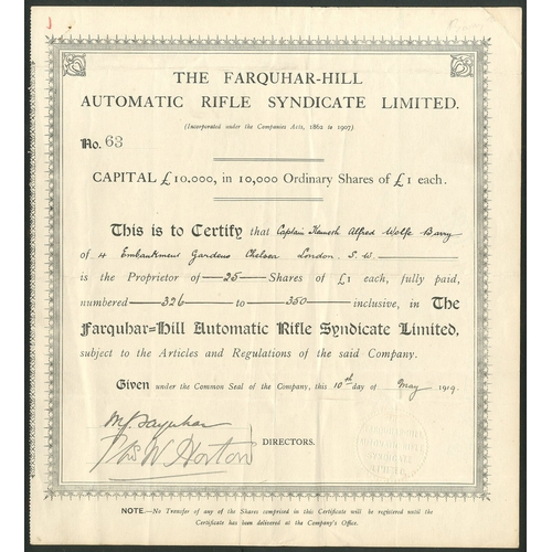 552 - Great Britain: Farquhar-Hill Automatic Rifle Syndicate Limited, £1 shares, 19[19], #63, ornate... 