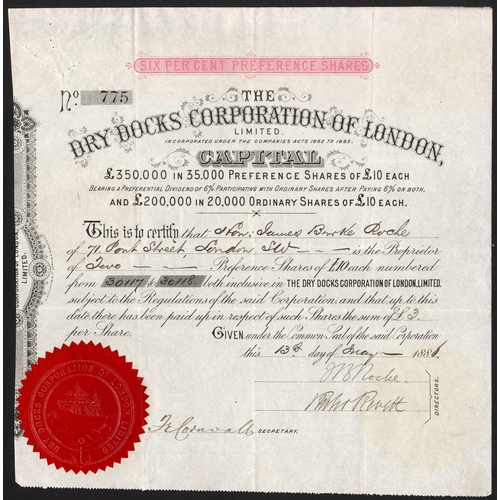 446 - Great Britain: Dry Docks Corporation of London Limited, 6% Preference shares, 188[6], #775, black an... 