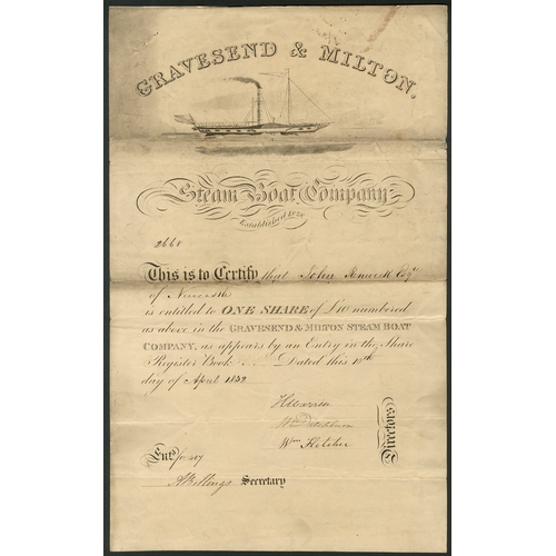 437 - Great Britain: Gravesend and Milton Steam Boat Company, one £10 share, [1832], #407, paddle steamer ... 