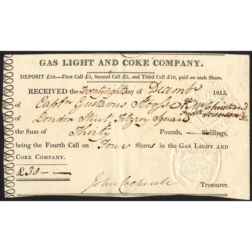 524 - Great Britain: Gas Light and Coke Company, one share, 181[2], #1922, black printing, on vellum, red ... 