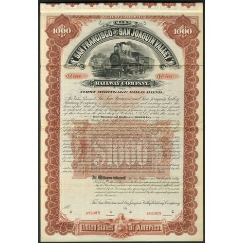 747 - U.S.A.: San Francisco and San Joaquin Valley Railway Company, specimen First Mortgage Gold bond, $10... 