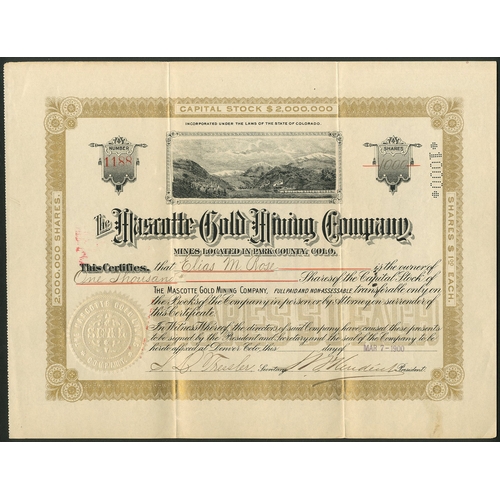 794 - U.S.A.: Mascotte Gold Mining Co., $1 shares, [1900], #1188, mountainscape at top, ornate border, bla... 