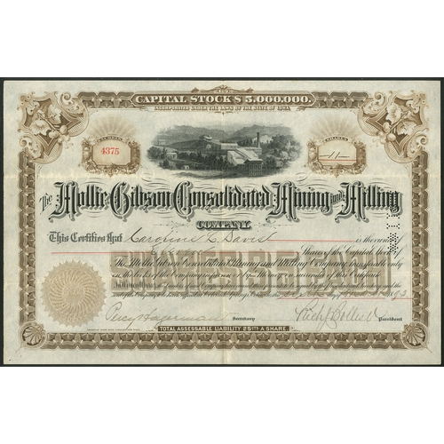 795 - U.S.A.: Mollie Gibson Consolidated Mining & Milling Co., $5 shares, 18[93], #4375, mine and mill... 