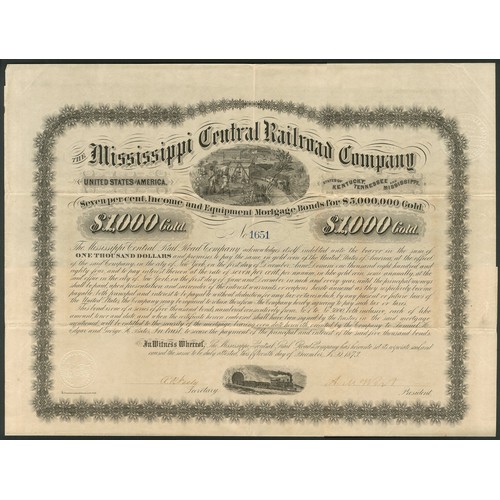 734 - U.S.A.: Mississippi Central Railroad Company, 7% Income and Equipment Mortgage Loan, 1873, $1000, #1... 