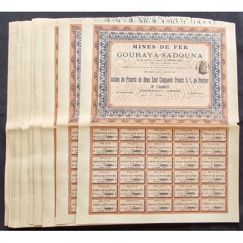 210 - Algeria: Mines de Fer de Gouraya-Sadouna, a large group of certificates for 250 franc share, 19[11],... 