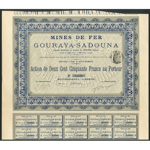 210 - Algeria: Mines de Fer de Gouraya-Sadouna, a large group of certificates for 250 franc share, 19[11],... 