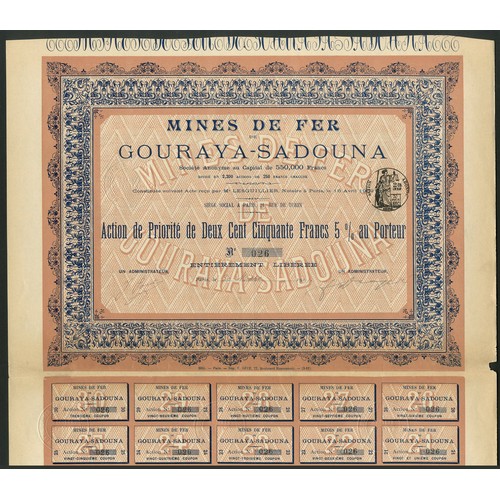 210 - Algeria: Mines de Fer de Gouraya-Sadouna, a large group of certificates for 250 franc share, 19[11],... 