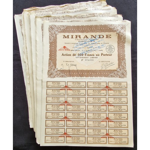 272 - France: Mirande Ancienne Maison Doucet, a group of approximately 100 certificates for 100 franc shar... 