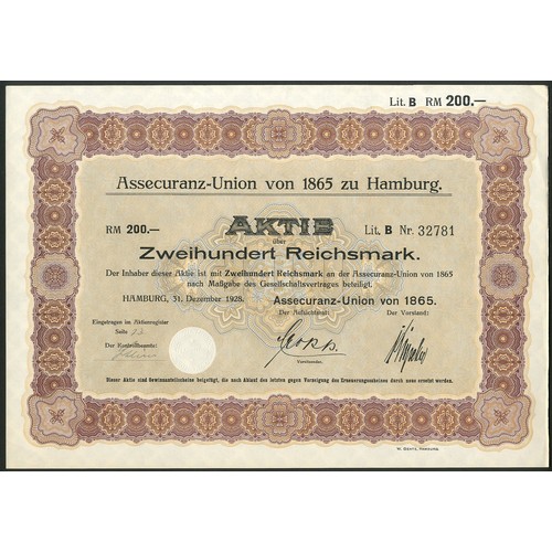 286 - Germany: Assecuranz-Union von 1865, a group of 63 certificates for 200 reichmark shares, Hamburg Dec... 