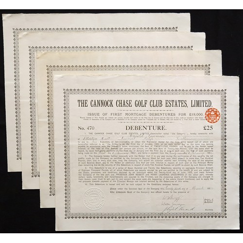 378 - Great Britain: Cannock Chase Golf Club Estates Limited, a group of 4 £25 debentures, 192[4], black o... 