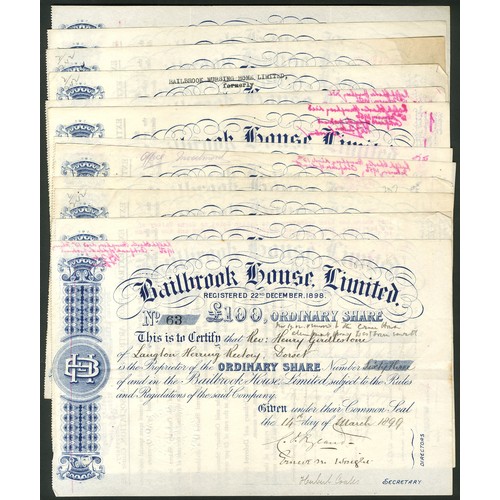 400 - Great Britain: Bailbrook House Ltd., a group of 14 certificates for £100 ordinary shares, mainly 189... 