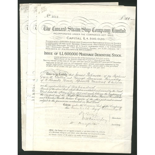 321 - Great Britain: Cunard Steam-Ship Company Limited, a group of 3 x 4½% Mortgage Debenture stock certif... 