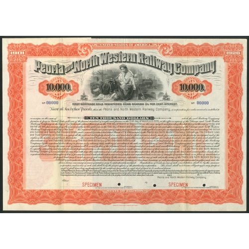 540 - U.S.A.: Peoria and North Western Railway Company, a specimen First Mortgage Gold Registered bond for... 