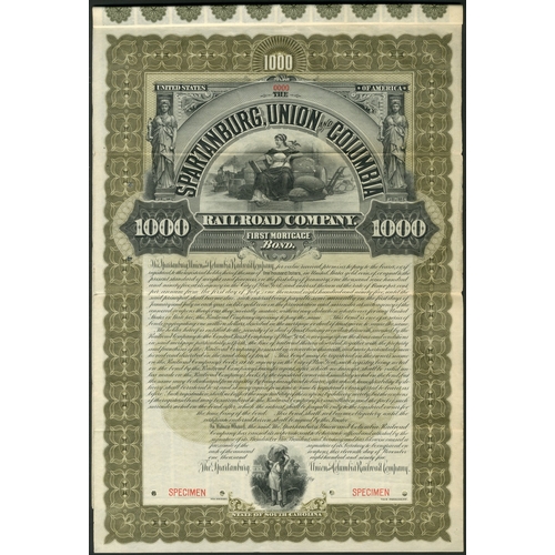 546 - U.S.A.: Spartanburg, Union and Columbia Railroad Company, a specimen First Mortgage bond for $1000, ... 