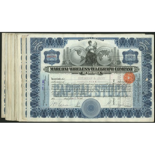 663 - U.S.A.: Marconi Wireless Telegraph Co. of America, a group of 26 certificates for $5 shares, 19[12] ... 