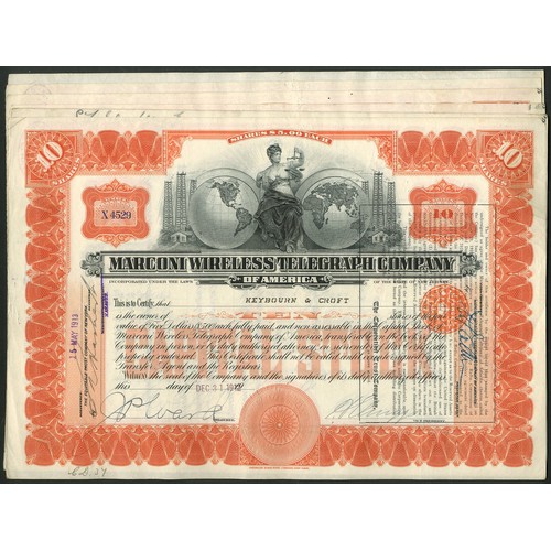 664 - U.S.A.: Marconi Wireless Telegraph Co. of America, a group of 7 certificates each for 10 shares of $... 