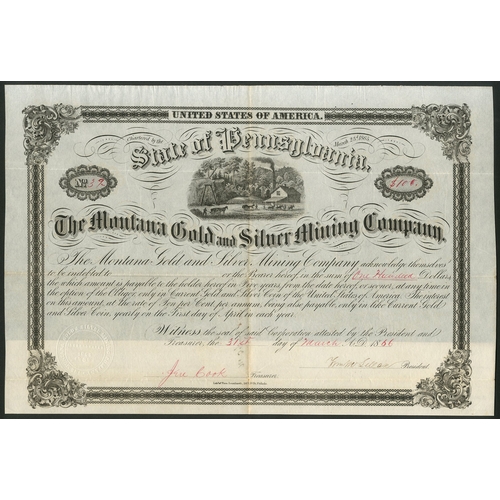 624 - U.S.A.: Montana Gold and Silver Mining Company, $[100] bond, 18[66], #39, attractive piece with mini... 