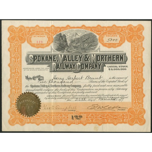 547 - U.S.A.: Spokane, Valley & Northern Railway Company, $1 shares, 19[17], #149, mine buildings in c... 